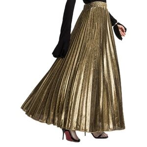 NWT Chartou Pleated Metallic Gold Maxi Skirt Small